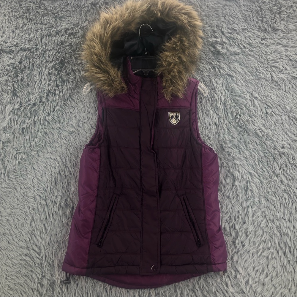 American Eagle Outfitters Jacket Womens Small Puffer Sleeveless Hood Purple Vest